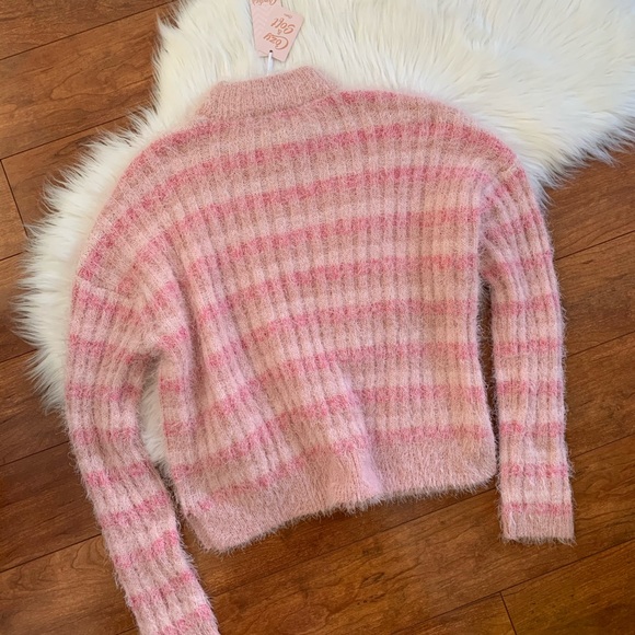 NWT•Candie's Cozy & Soft Mock Neck Pullover Crop Sweater in Pink Stripe-Size L - Picture 12 of 12
